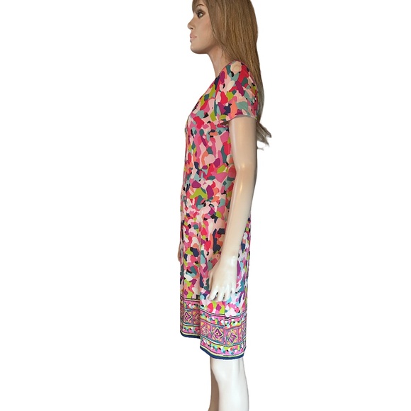 Cappagallo Shift Dress Abstract Print Jersey Knit Colourful Fun V-Neck - Picture 8 of 16